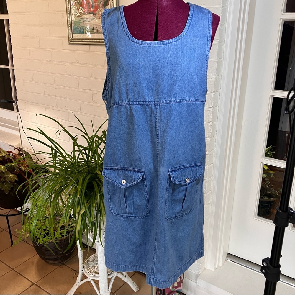 Mountain Lake Casuals Blue Denim Midi Dress | Size L | Sleeveless Button-Front